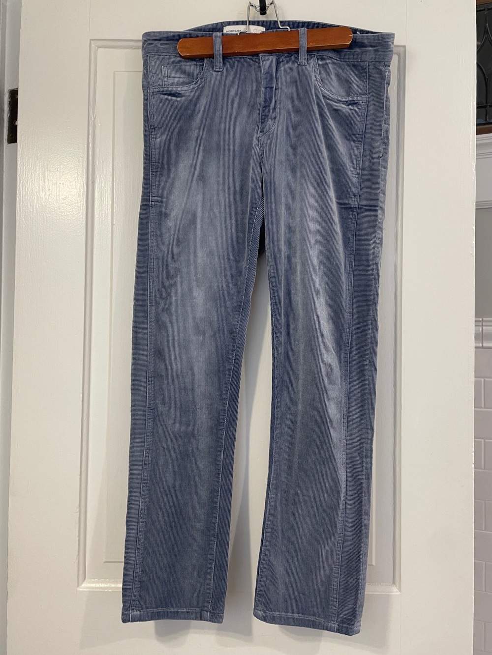 Anthropologie Pilcro Slate-Blue Straight-Leg Corduroy Pants Size 29